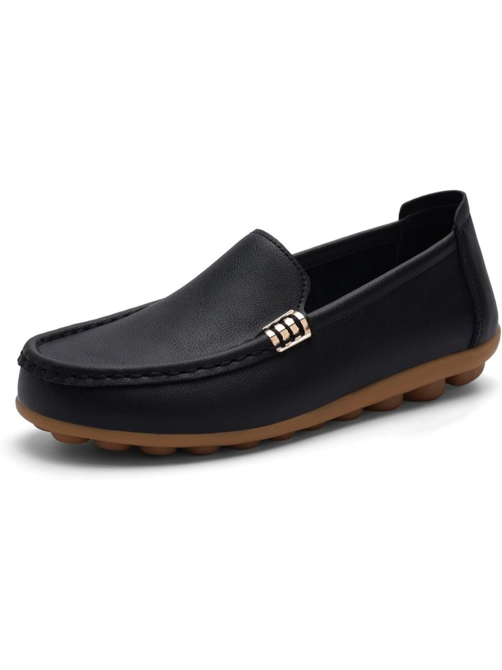 Women's Black Comfortable Leather Mocs Boat Walking Slip-On Loafer Flat Shoes